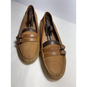 Nurture Brown Leather Slip On Flat Shoes For Women Comfortable Tan Size 11